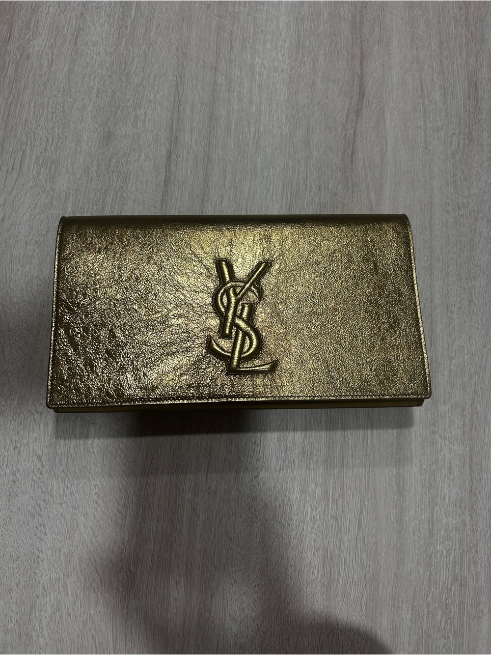 Saint Laurent Metallic Gold Leather Clutch with YSL Monogram